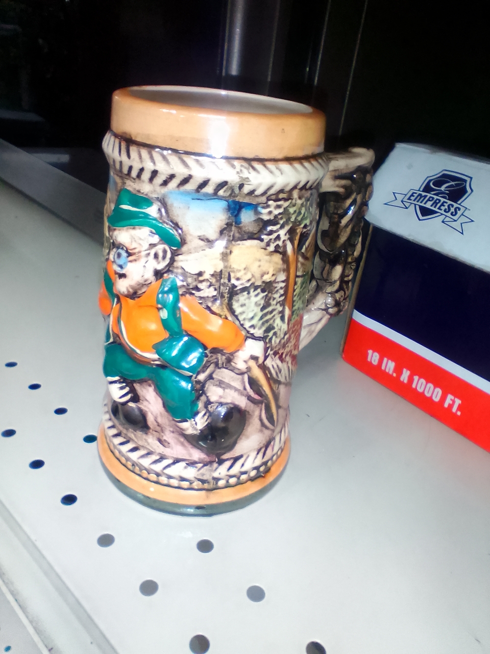 Royal Doulton Ceramic Stein with Green and Orange Figurine Accents